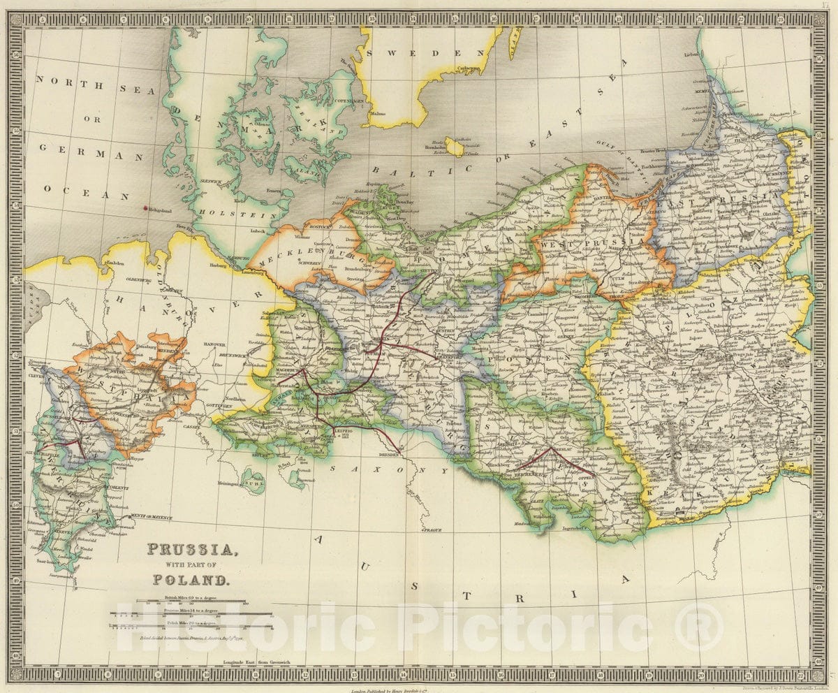 Historic Map : 1844 Prussia with Part of Poland. - Vintage Wall Art