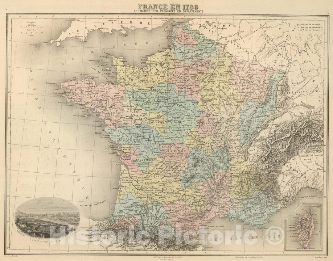 Historic Map : France, 1892 France en 1789. , Vintage Wall Art