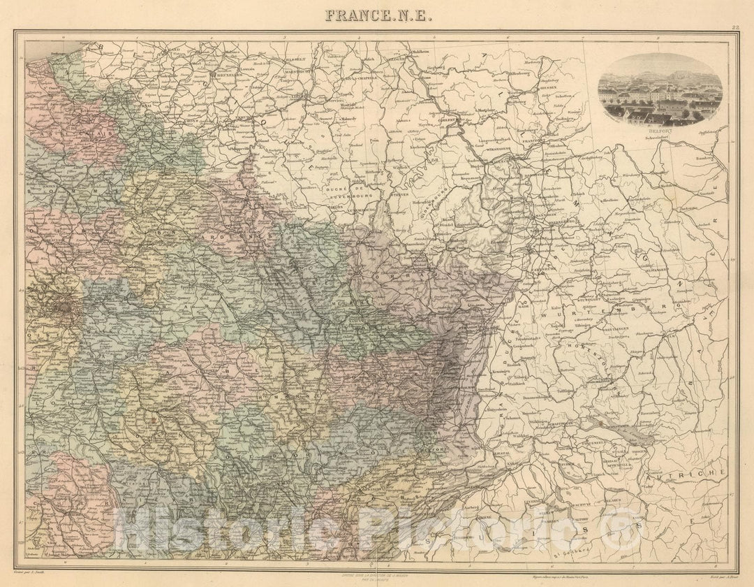 Historic Map : France, 1892 France N.E. , Vintage Wall Art