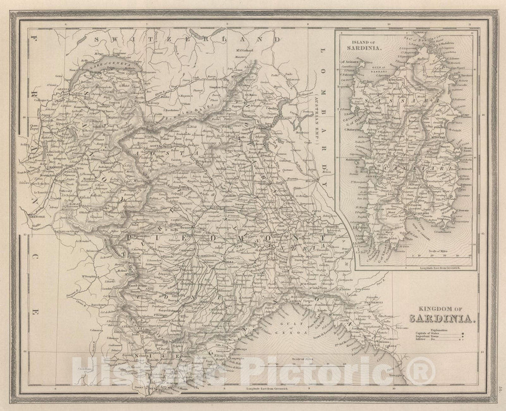 Historic Map - World Atlas - 1848 Kingdom of Sardinia. - Vintage Wall Art