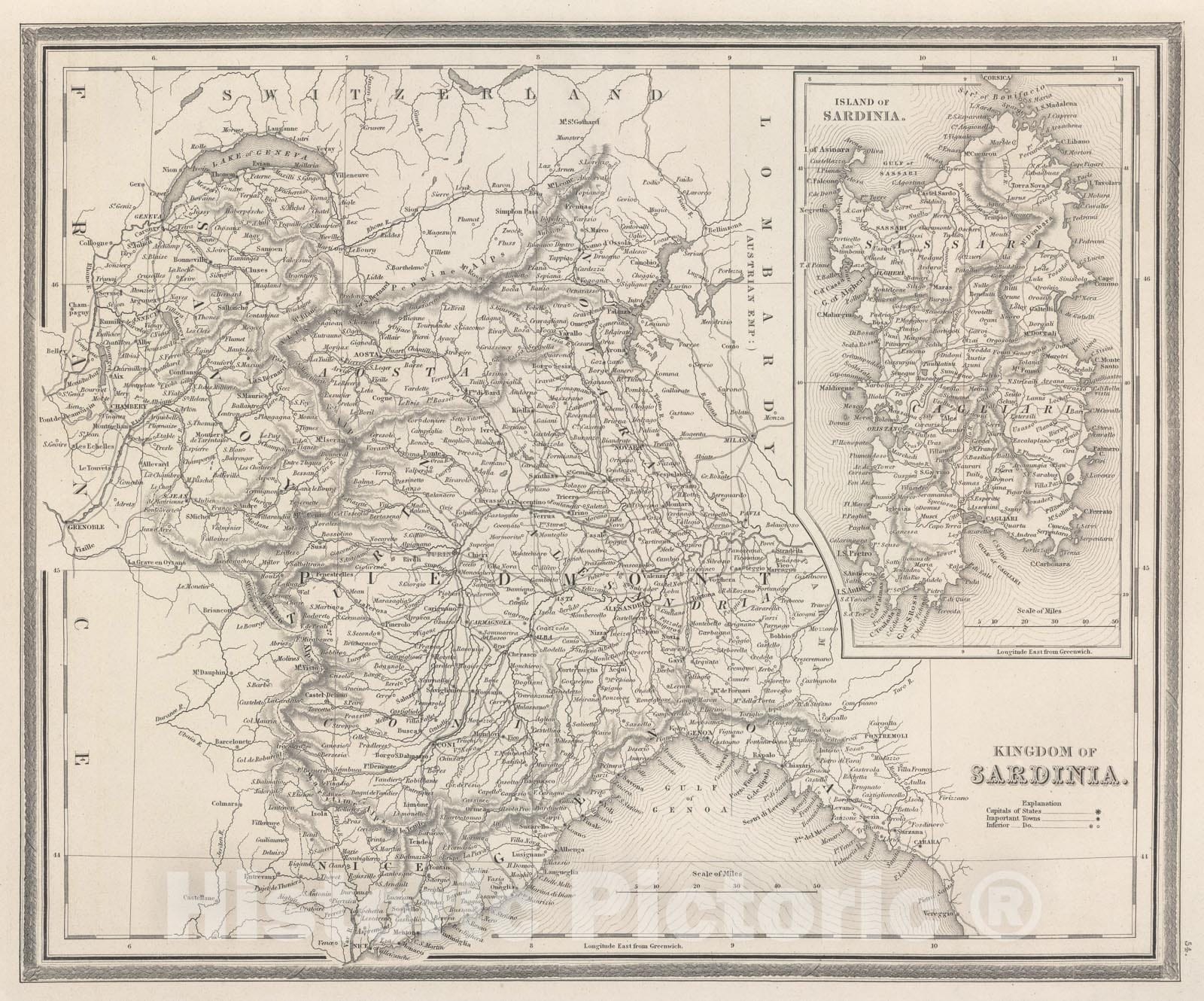 Historic Map - World Atlas - 1848 Kingdom of Sardinia. - Vintage Wall Art