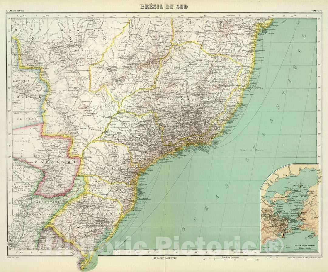 Historic Map : Brazil, 1930 Brasil du Sud. , Vintage Wall Art