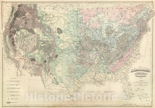 Historic Map : Commercial Reference Book - 1875 Geological Map of the United States and Territories. - Vintage Wall Art