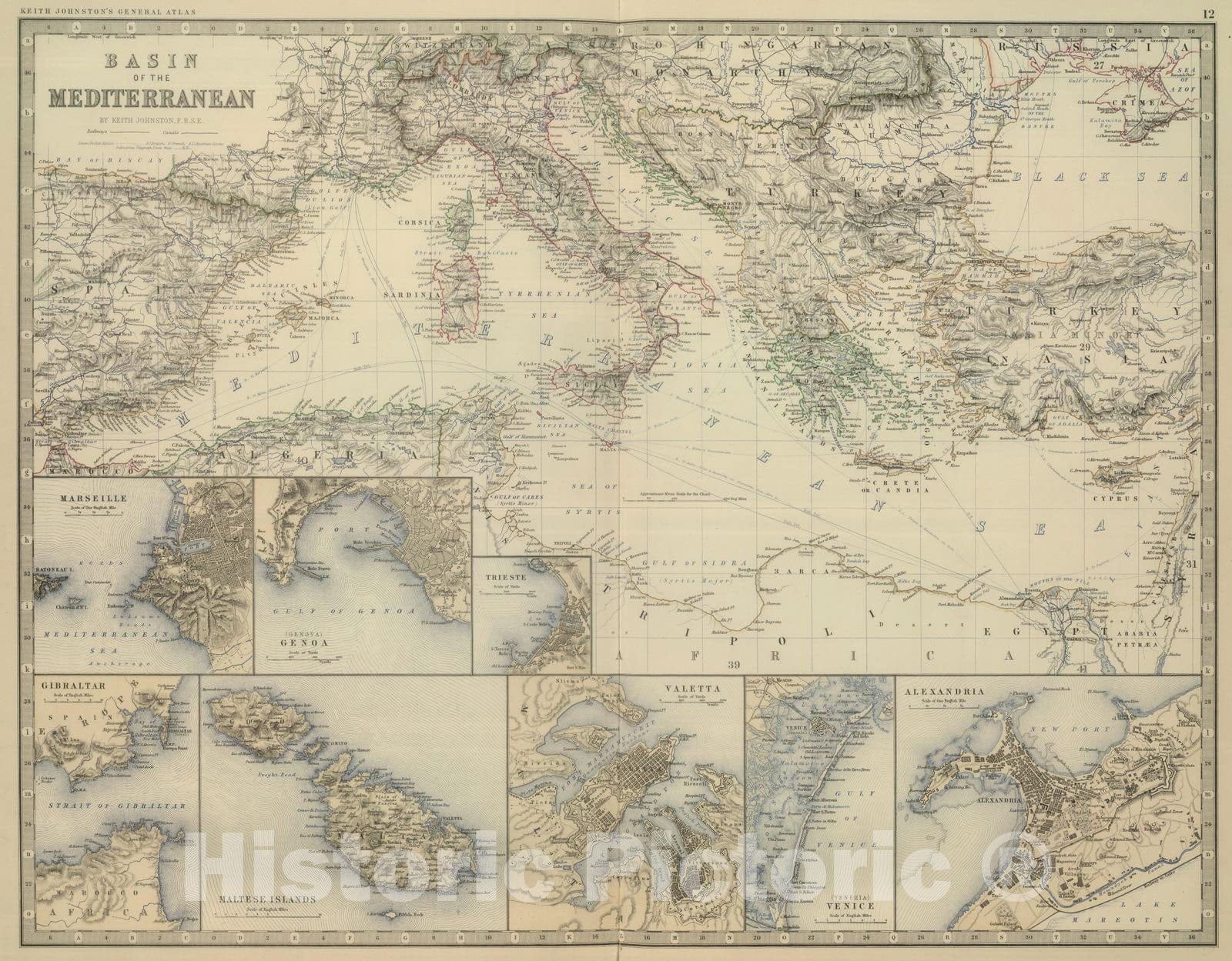 Historic Map : 1879 Mediterranean Basin. - Vintage Wall Art