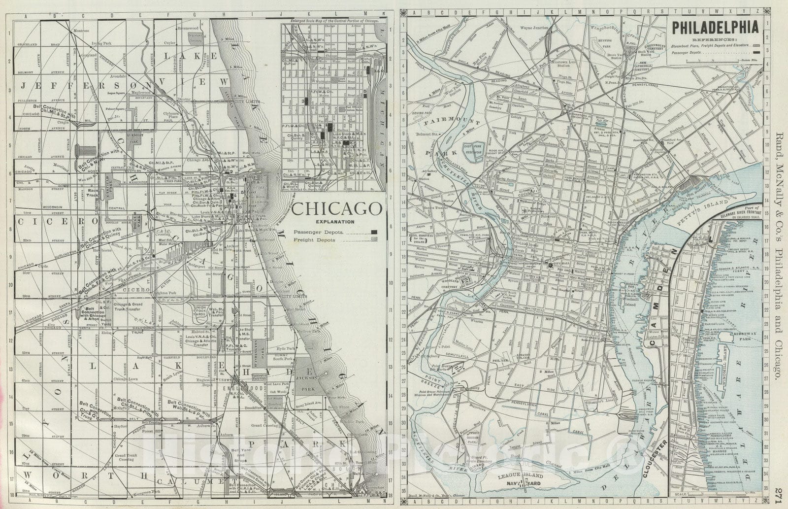 Historic Map : National Atlas - 1889 Philadelphia and Chicago. - Vintage Wall Art