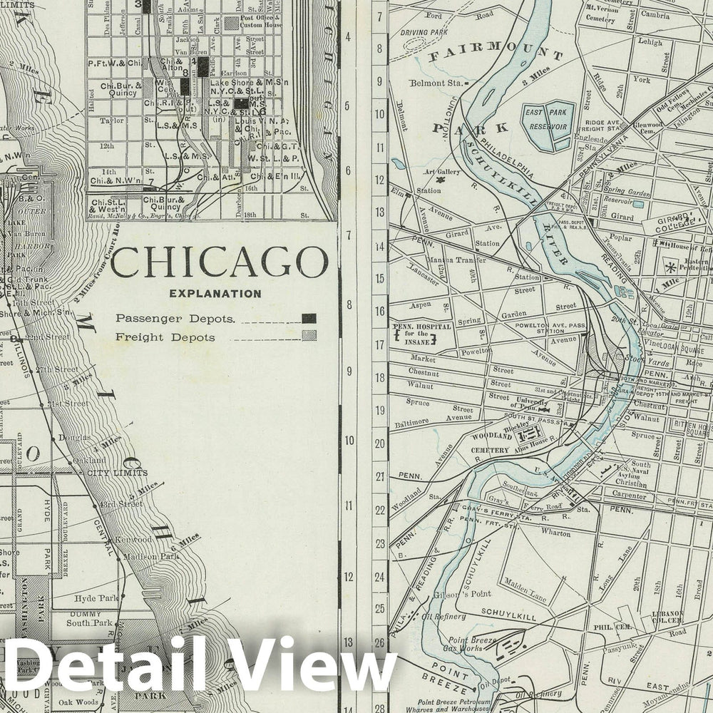 Historic Map : National Atlas - 1889 Philadelphia and Chicago. - Vintage Wall Art