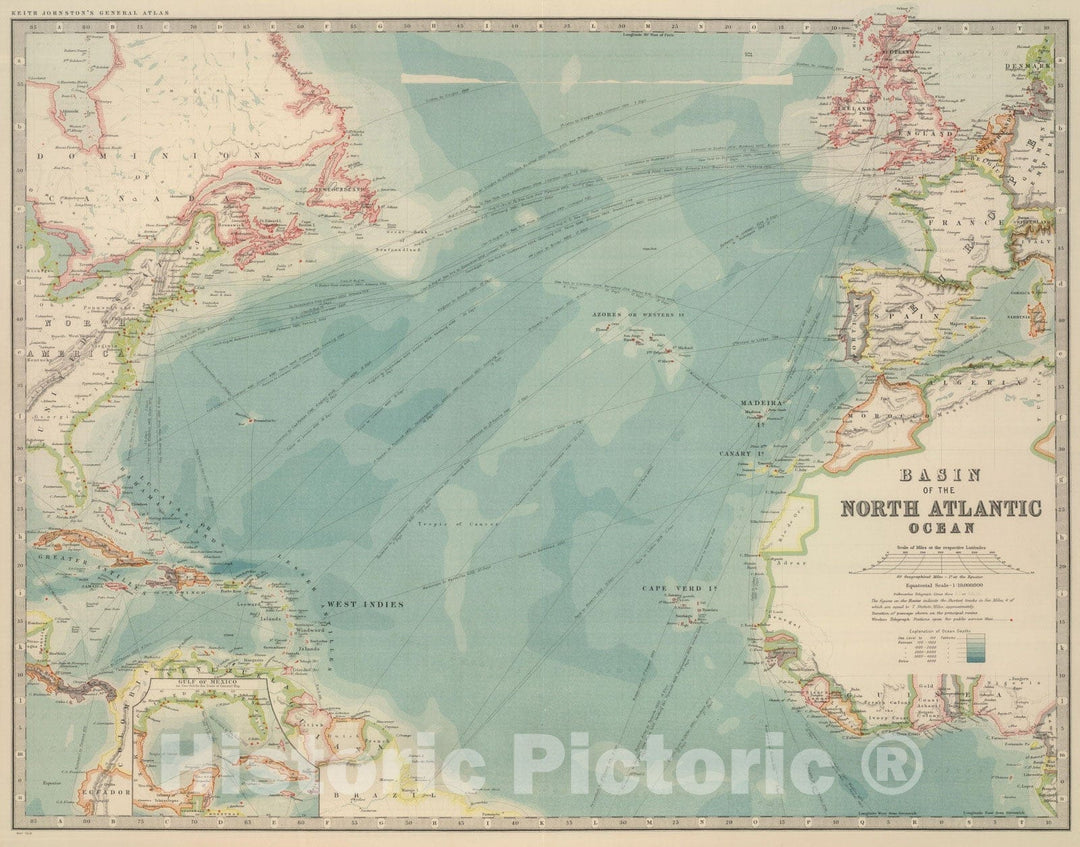 Historic Wall Map : 1912 North Atlantic Ocean. - Vintage Wall Art