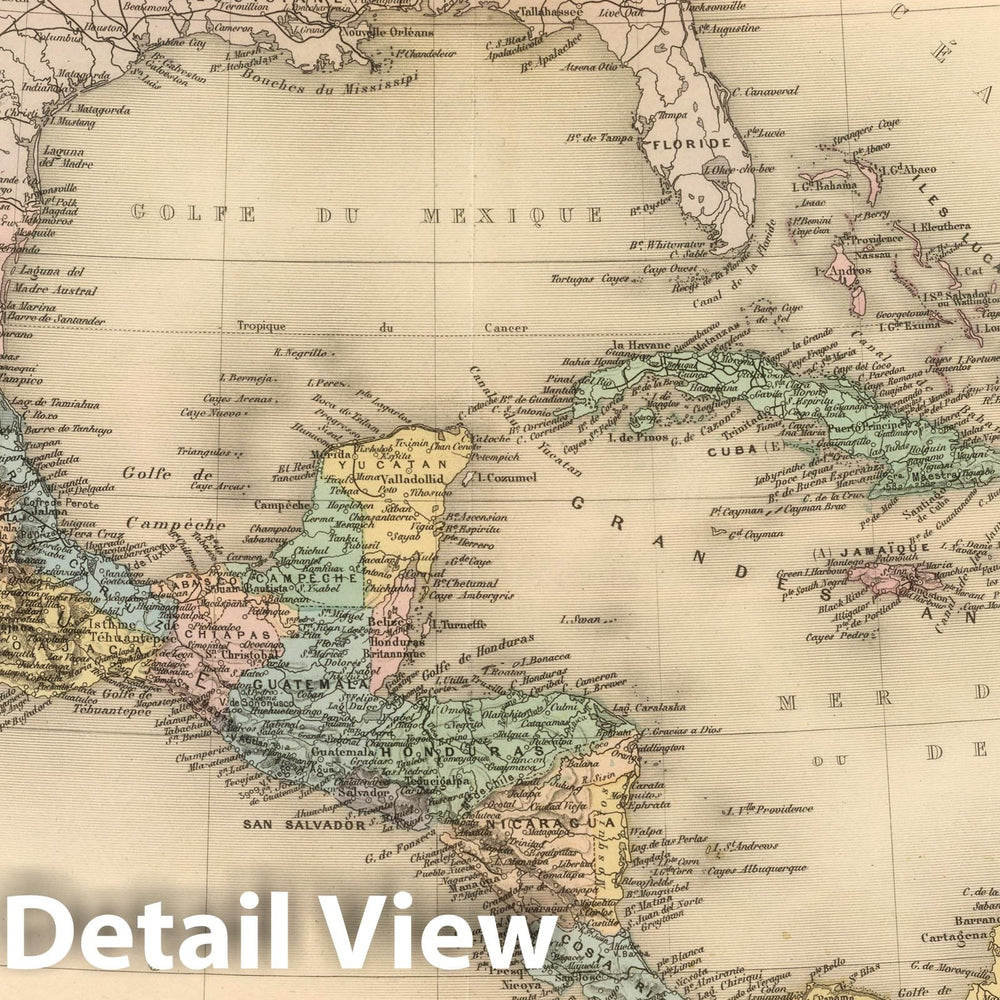 Historic Map : Cuba; Mexico, Caribbean Sea, Central America; West Indies 1892 Mexique, Amerique Centrale et Antilles. , Vintage Wall Art