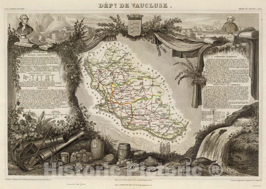 Historic Map : France, 1856 Dept. De Vaucluse. , Vintage Wall Art