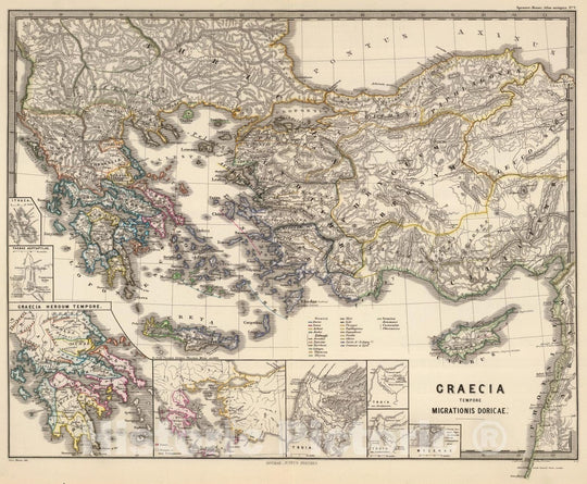 Historic Map : Greece; Turkey, Middle East 1865 Graecia tempore migrationis doricae. , Vintage Wall Art