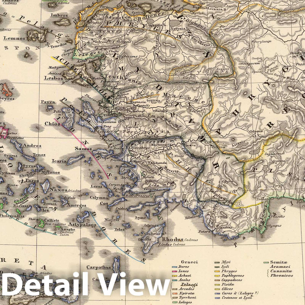 Historic Map : Greece; Turkey, Middle East 1865 Graecia tempore migrationis doricae. , Vintage Wall Art