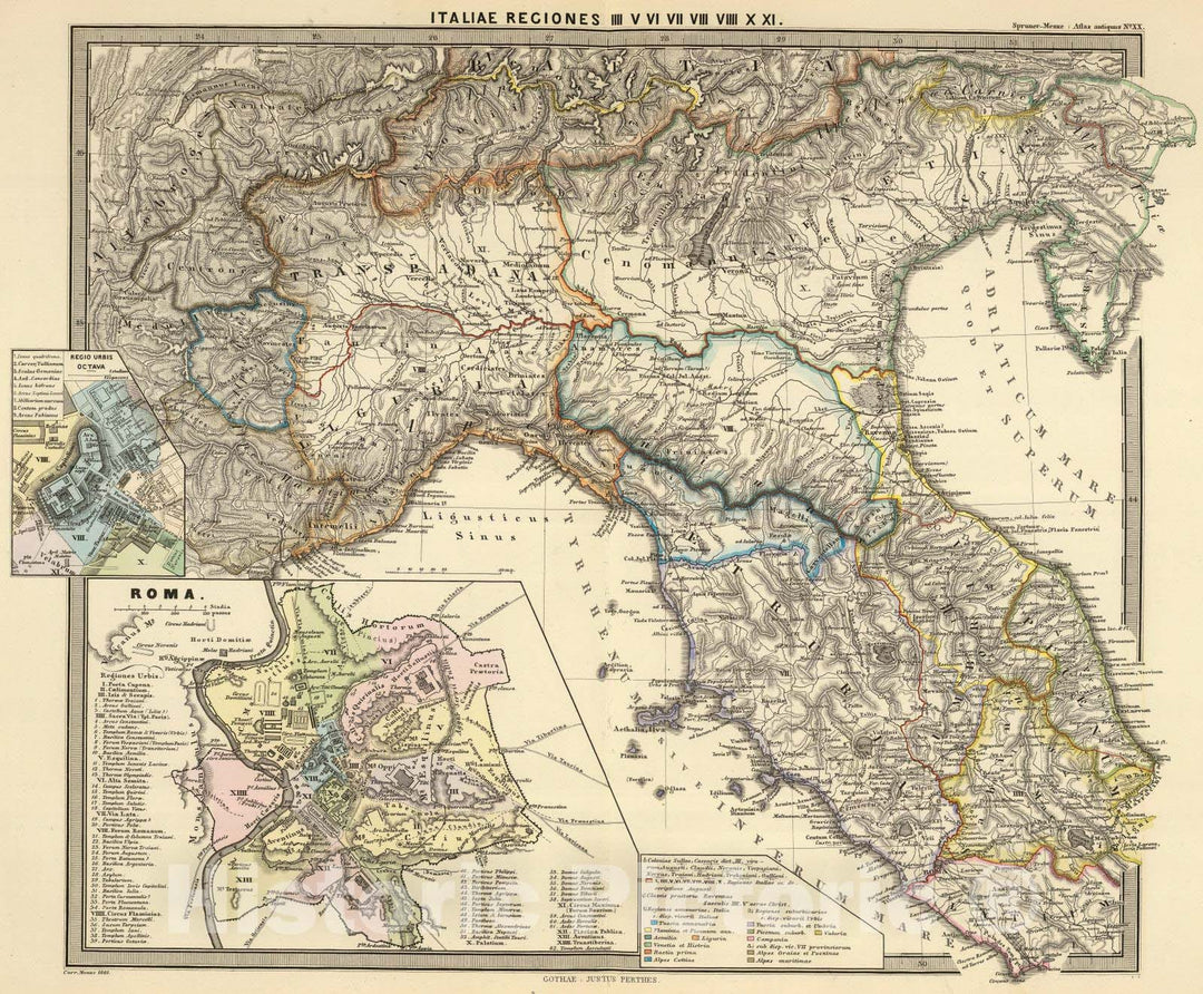 Historic Map : Italy; Slovenia , Rome (Italy), 1865 Italiae regiones IIII-XI. , Vintage Wall Art