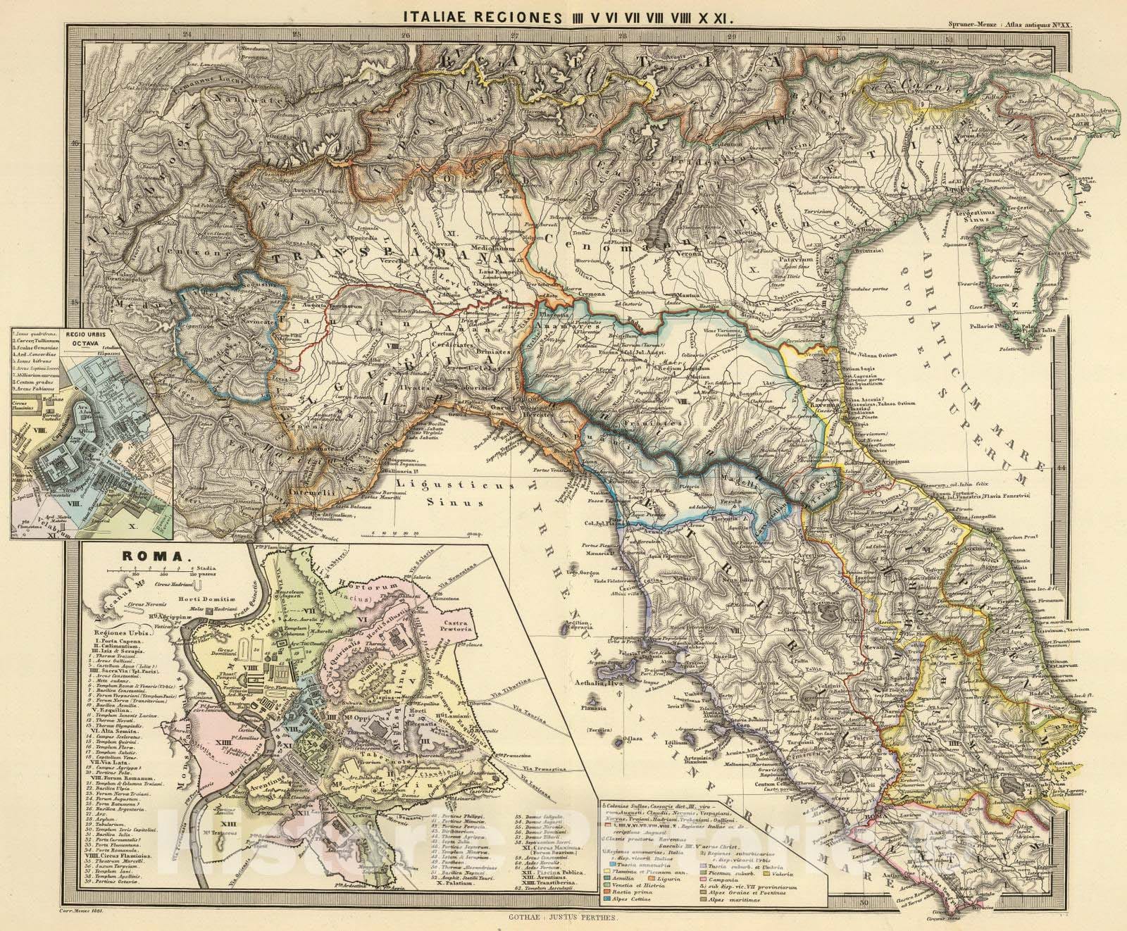 Historic Map : Italy; Slovenia , Rome (Italy), 1865 Italiae regiones IIII-XI. , Vintage Wall Art