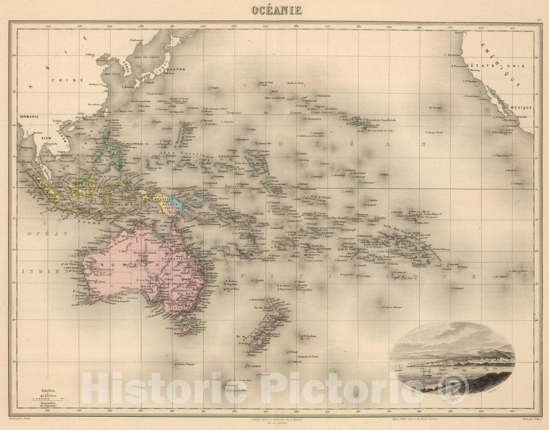 Historic Map : Australia, Oceania, Pacific 1892 Oceanie. , Vintage Wall Art