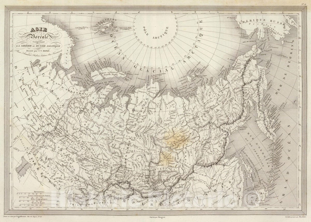 Historic Map : Russia, North Asia 1837 Asie Boreale. , Vintage Wall Art