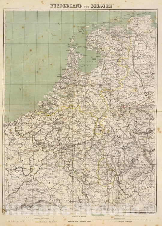 Historic Map : Belgium; Netherlands, Benelux countries 1864 Niederland u. Belgien. , Vintage Wall Art