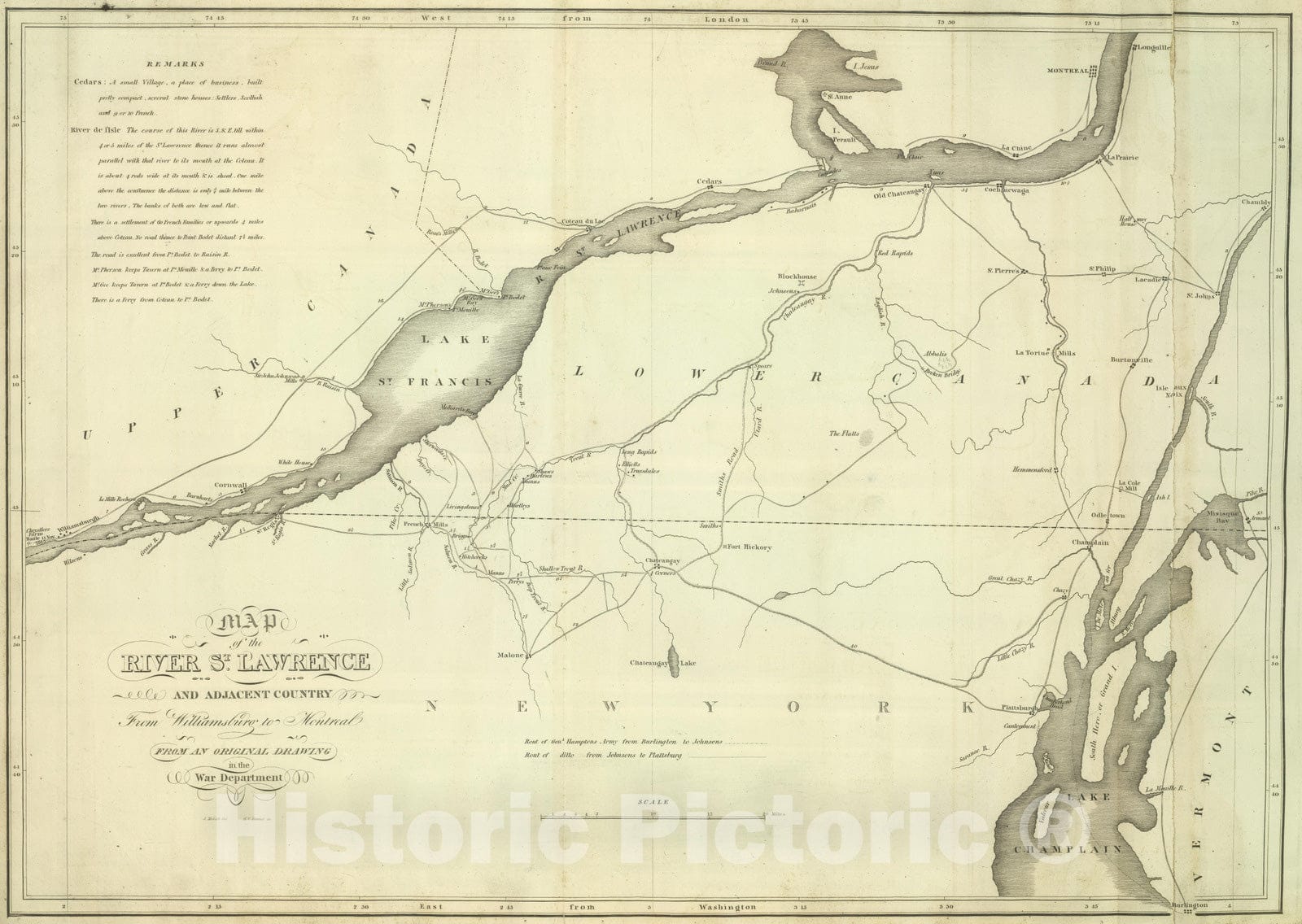 Historic Map : 1824 St. Lawrence and Adjacent Country. - Vintage Wall Art