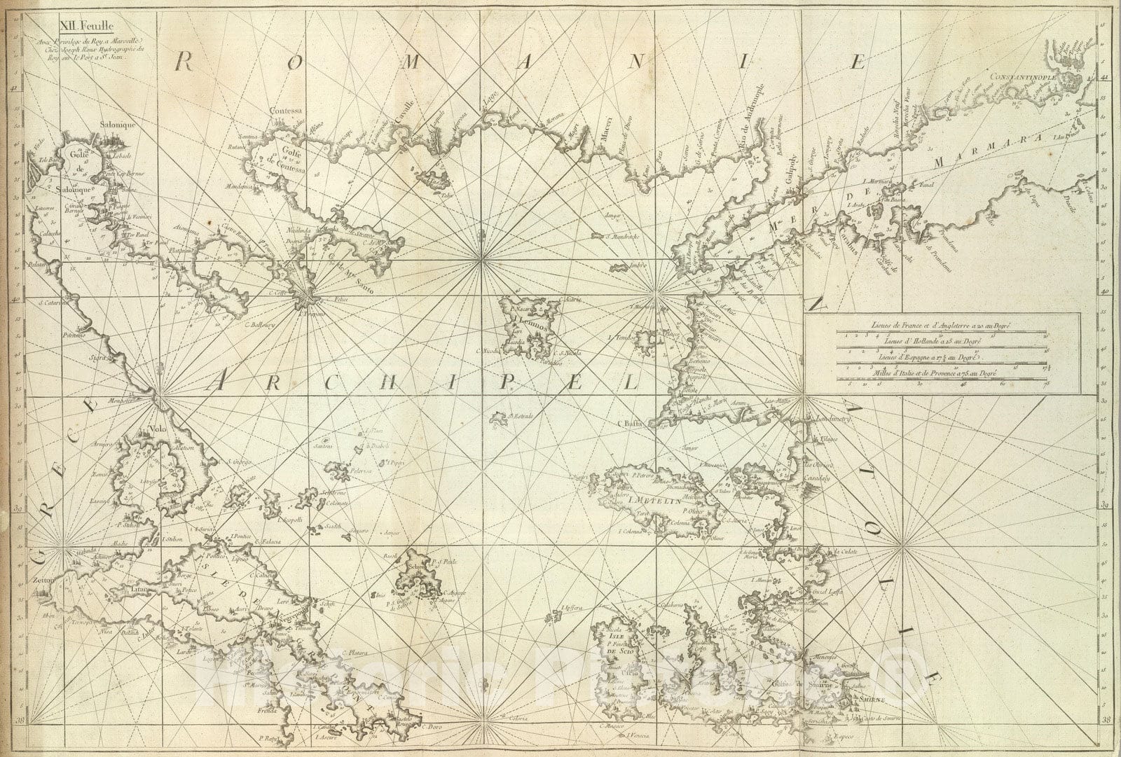 Historic Map : Turkey, Mediterranean Sea 1764 Carte De La Mer Mediterranee. XII. , Vintage Wall Art