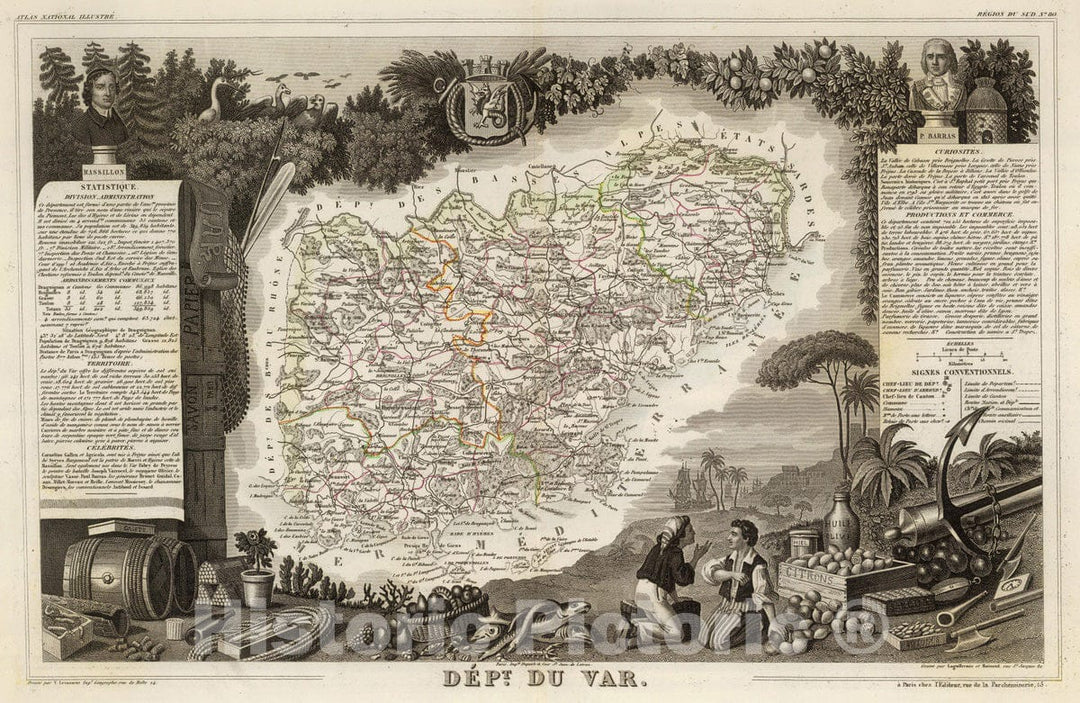 Historic Map : France, 1856 Dept. Du Var. , Vintage Wall Art