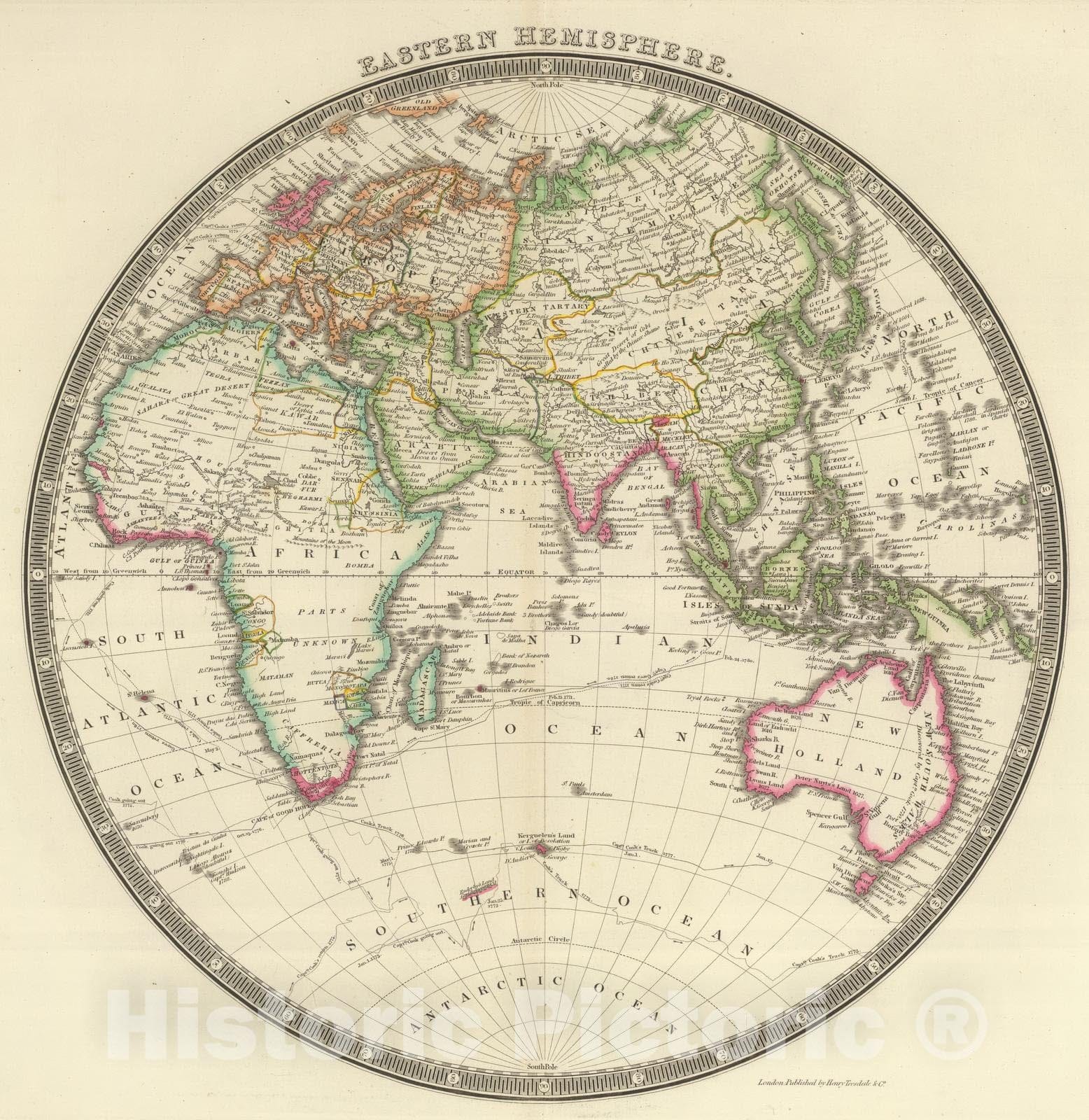 Historic Map : 1844 Eastern Hemisphere. - Vintage Wall Art