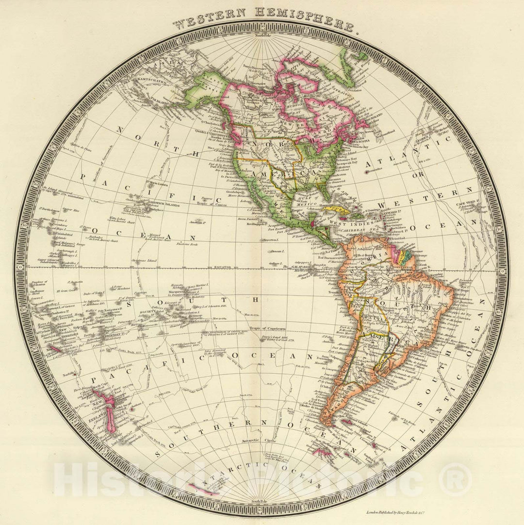 Historic Map : 1844 Western Hemisphere. - Vintage Wall Art