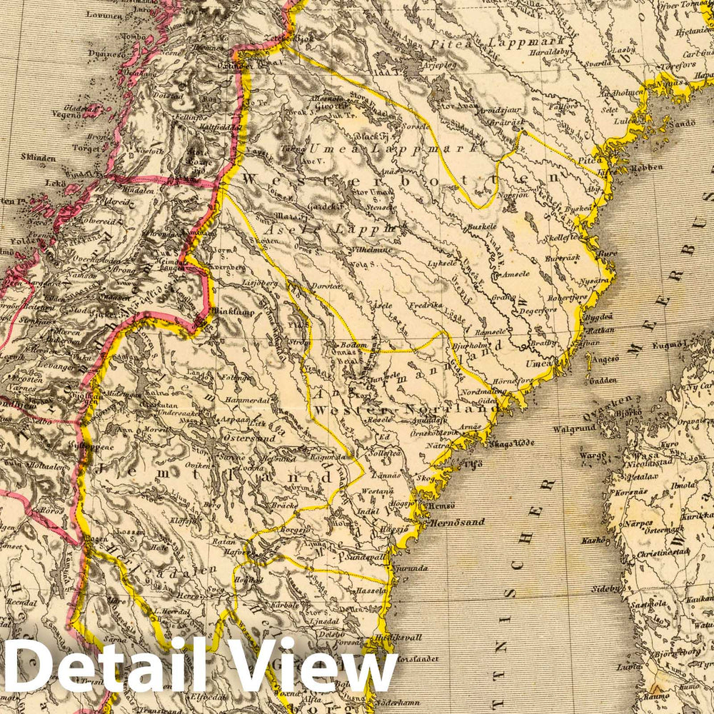 Historic Map : Norway; Sweden, Scandinavia 1865 Schweden u. Norwegen. , Vintage Wall Art