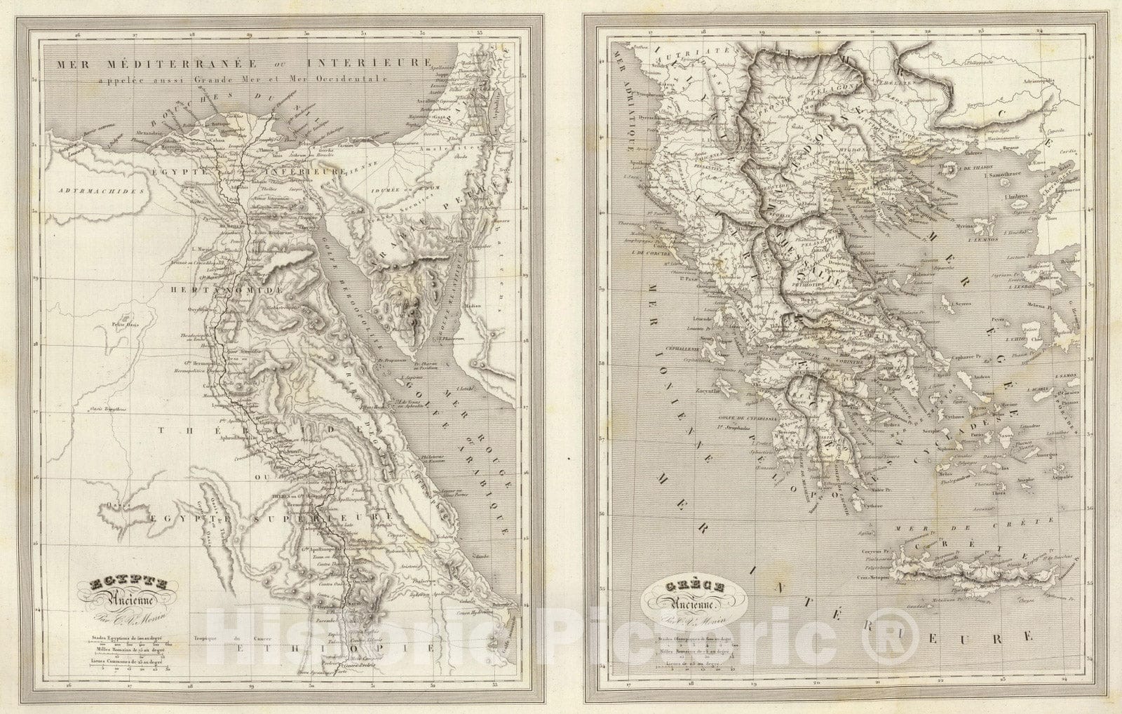 Historic Map : Egypt; Greece, 1837 Egypte Ancienne, Grece Ancienne. , Vintage Wall Art