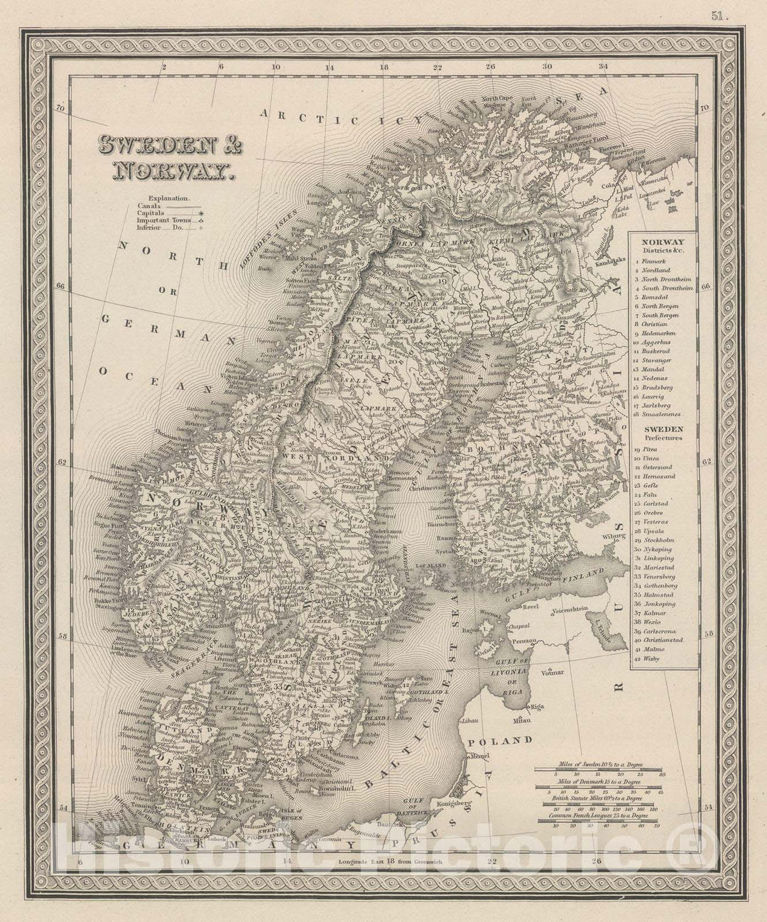 Historic Map : 1848 Sweden & Norway. - Vintage Wall Art