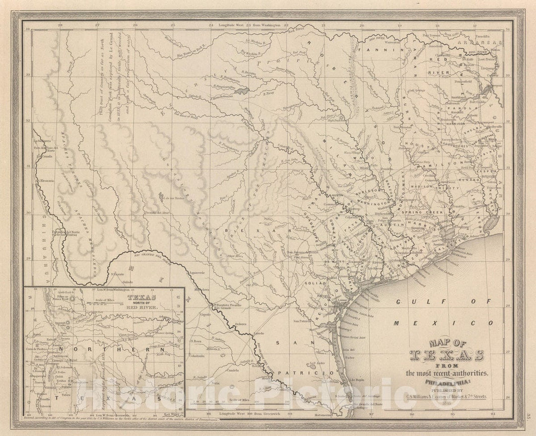 Historic Map : 1848 Texas. v1 - Vintage Wall Art