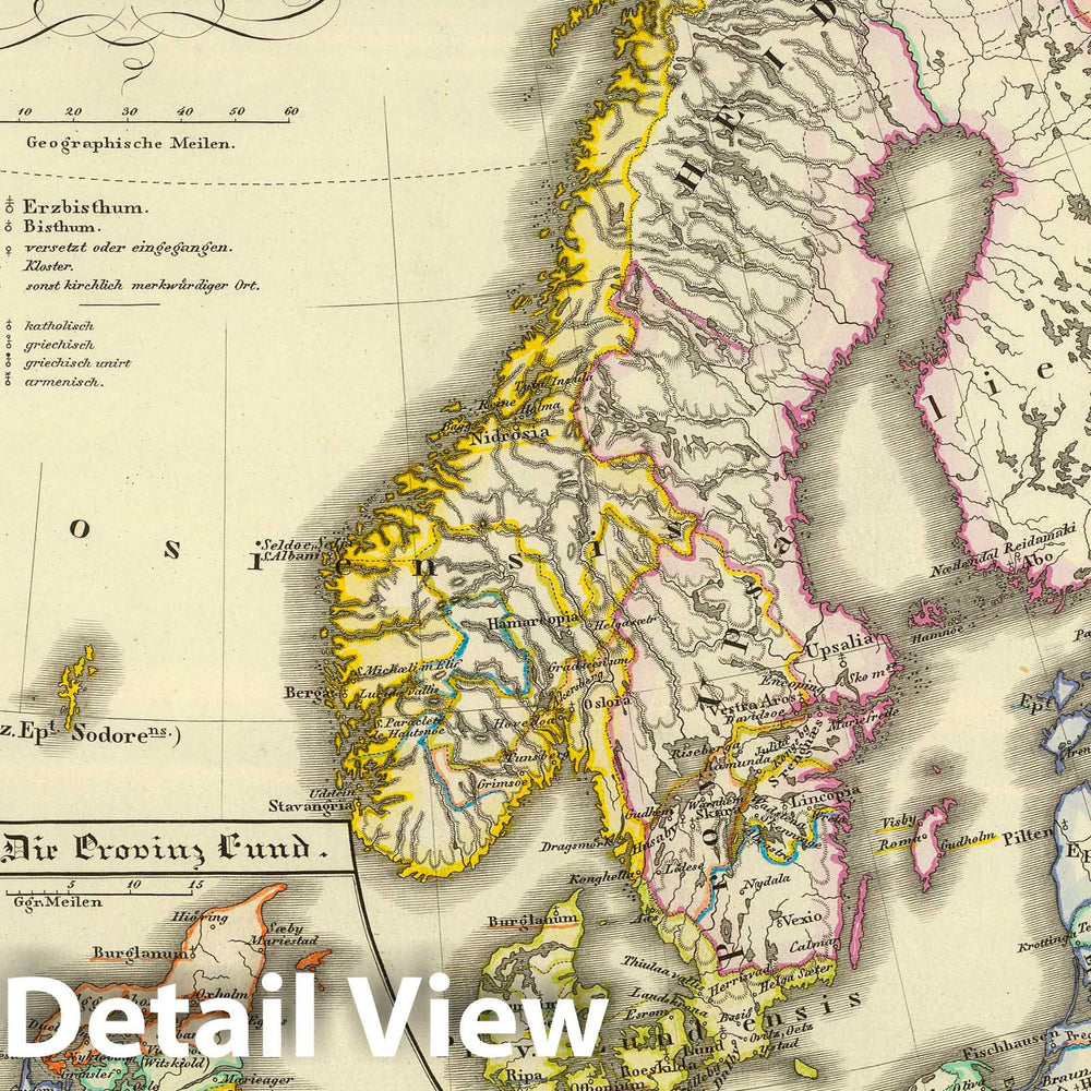 Historic Wall Map : Poland; Sweden, Europe, Eastern 1854 Scandinavien und Polen, kirchlichen Eintheilung bis zur Reformation. , Vintage Wall Art