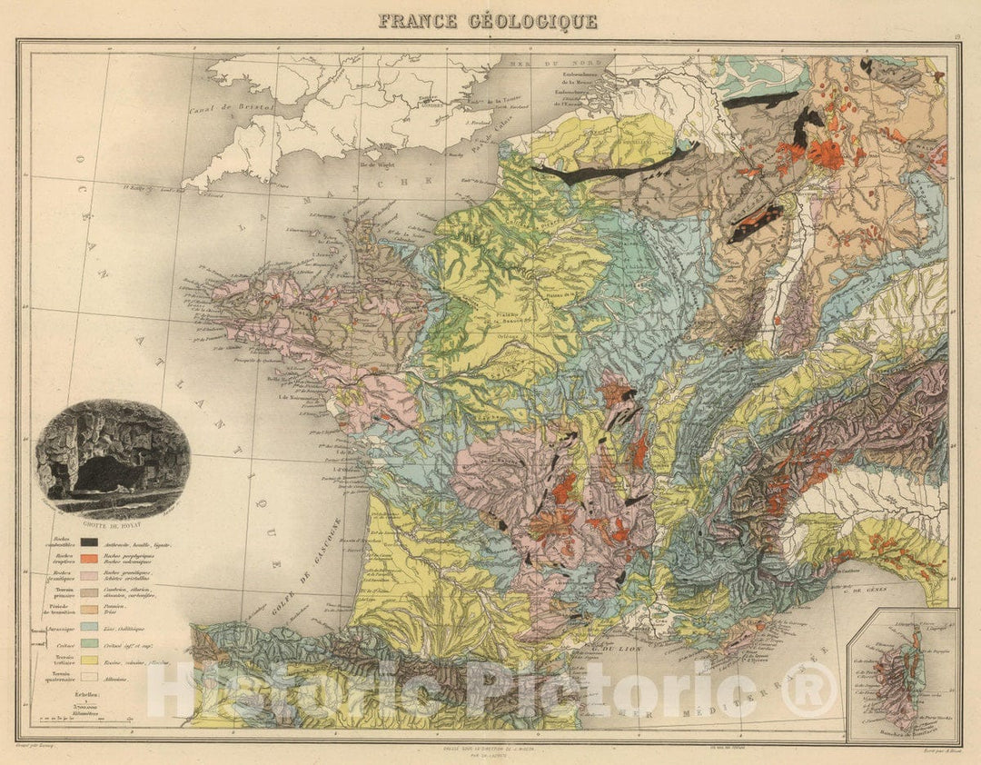 Historic Map : France; Germany, 1892 France Geologique. , Vintage Wall Art