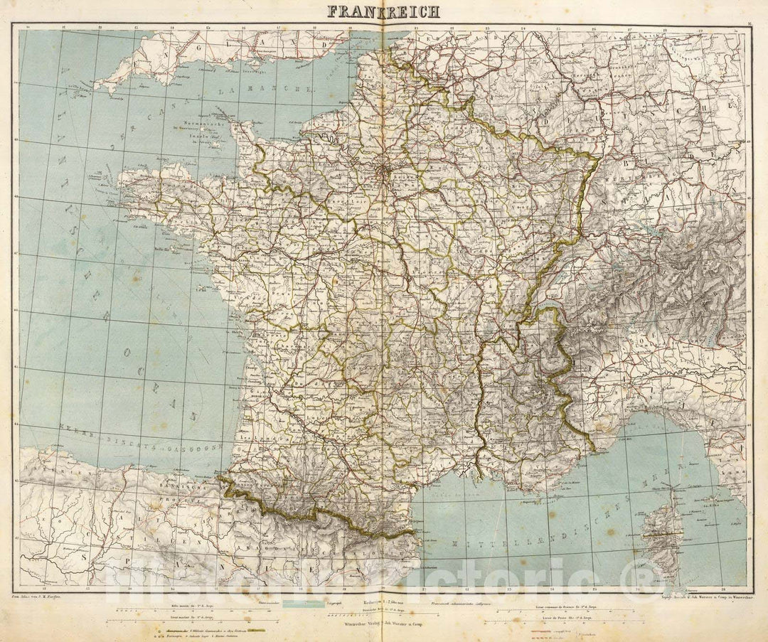 Historic Map : France, 1864 Frankreich. , Vintage Wall Art