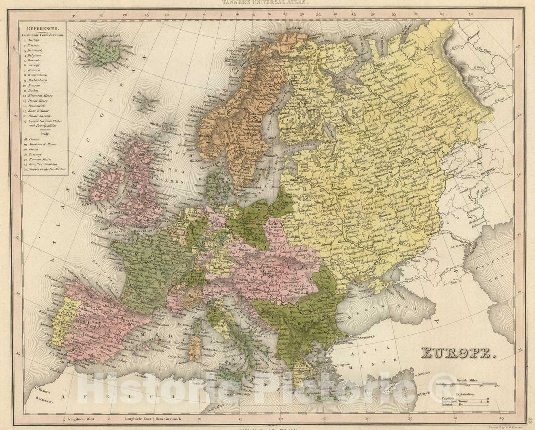 Historic Map : 1845 Europe. v1 - Vintage Wall Art