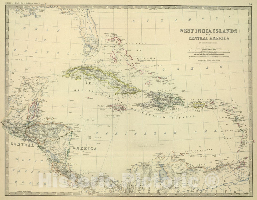 Historic Map : 1879 West India Islands and Central America. - Vintage Wall Art