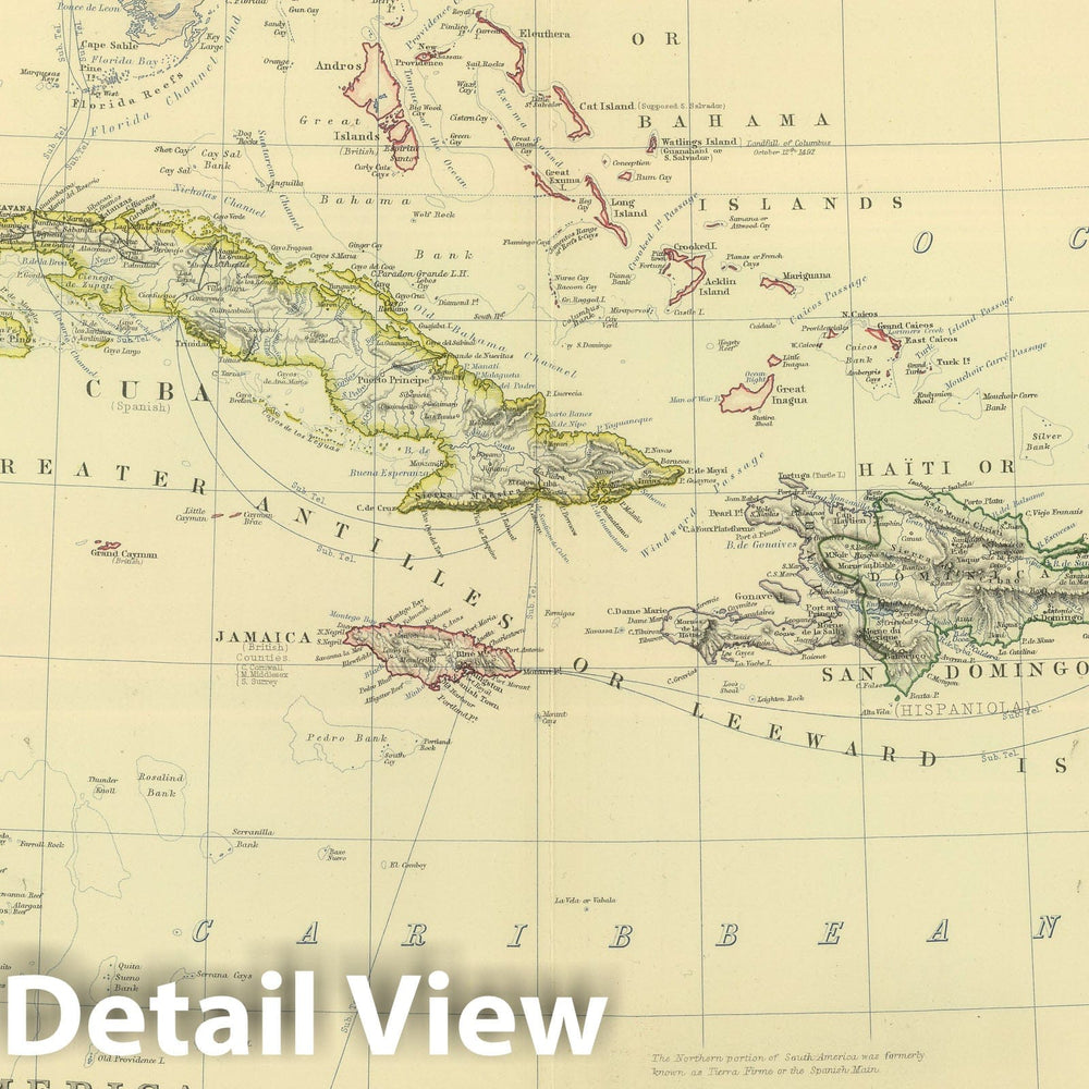 Historic Map : 1879 West India Islands and Central America. - Vintage Wall Art