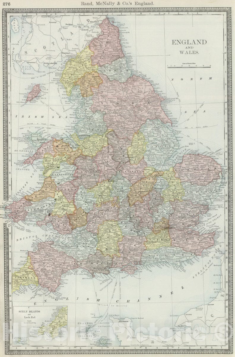 Historic Map : National Atlas - 1889 England and Wales. - Vintage Wall Art