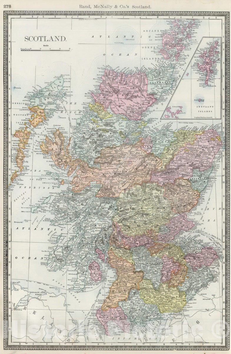 Historic Map : National Atlas - 1889 Scotland. - Vintage Wall Art