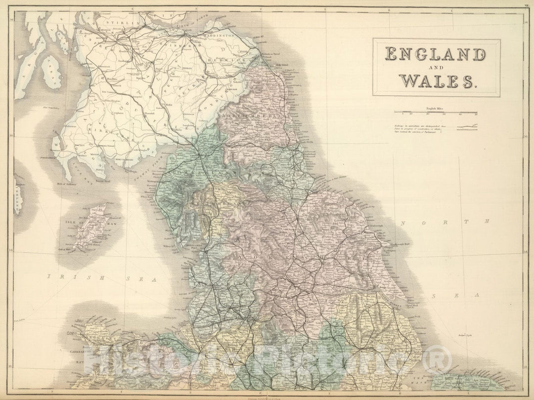 Historic Map : 1854 England and Wales. v1 - Vintage Wall Art