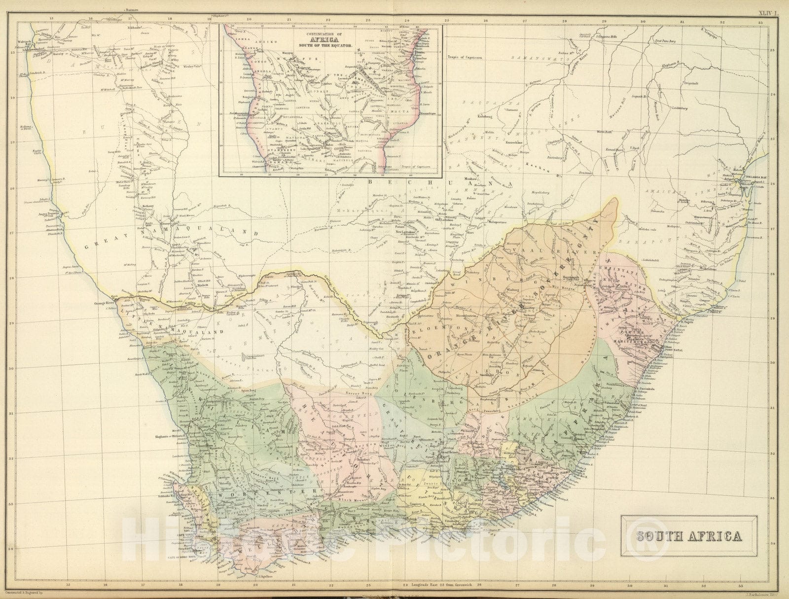 Historic Map : 1854 South Africa. - Vintage Wall Art