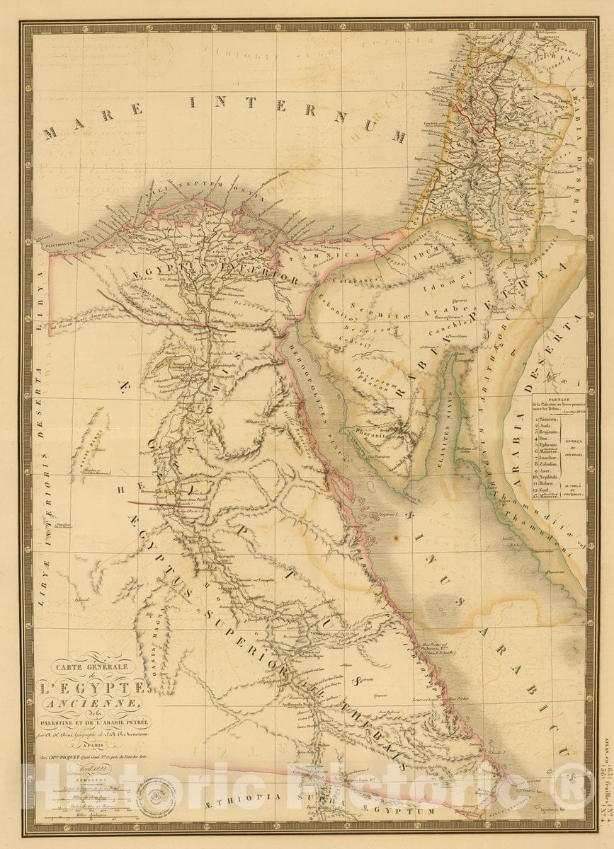 Historic Map : Egypt; Palestine, 1822 Egypte ancienne, Palestine, Arabie Petree. v1 , Vintage Wall Art