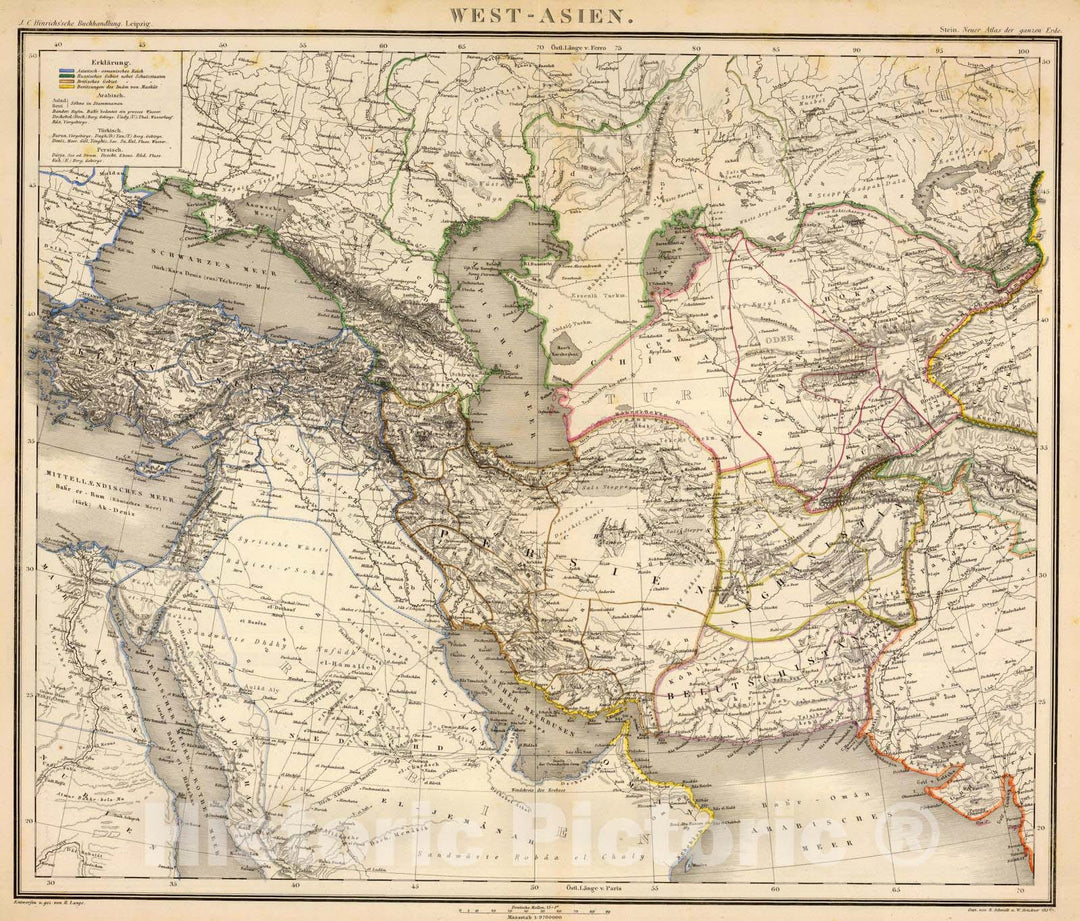 Historic Map : Iran; Turkey, Middle East, Asia 1865 West-Asien. , Vintage Wall Art