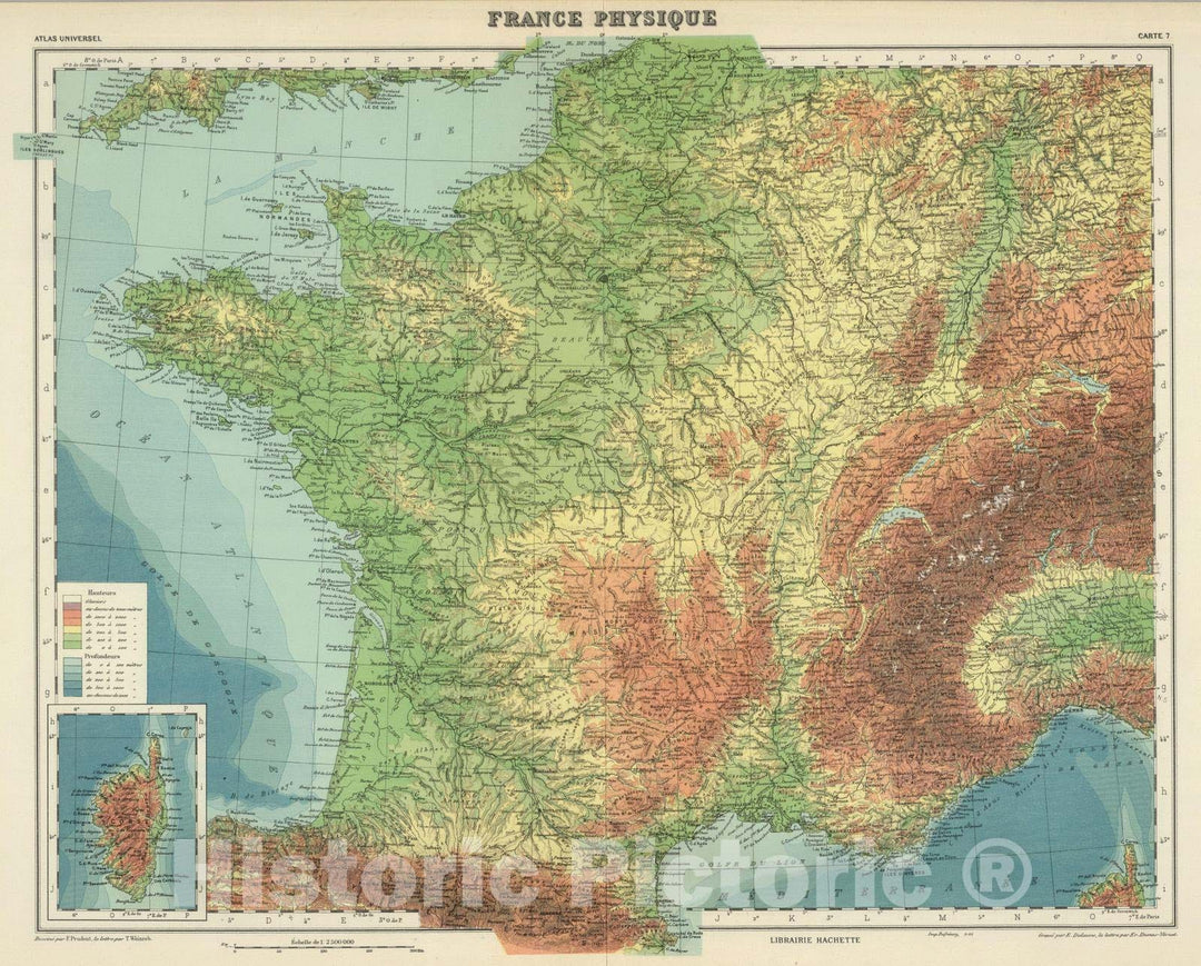 Historic Map : France, 1935 France physique. , Vintage Wall Art