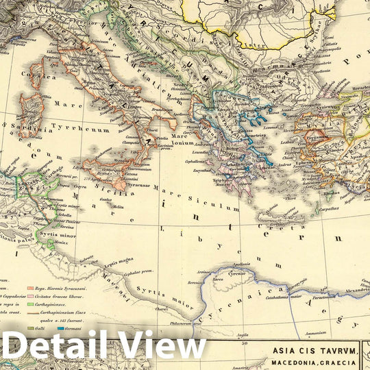 Historic Wall Map : Greece; Tunisia, Carthage (Extinct city), Africa, West, Asia; Eastern Hemisphere 1865, Vintage Wall Art