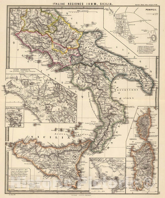 Historic Map : Italy , Pompeii (Extinct city), 1865 Italiae regiones I-IIII, Sicilia. , Vintage Wall Art