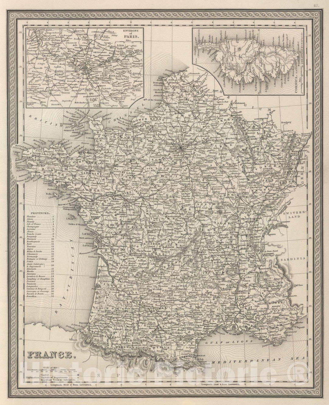 Historic Map : 1848 France. - Vintage Wall Art