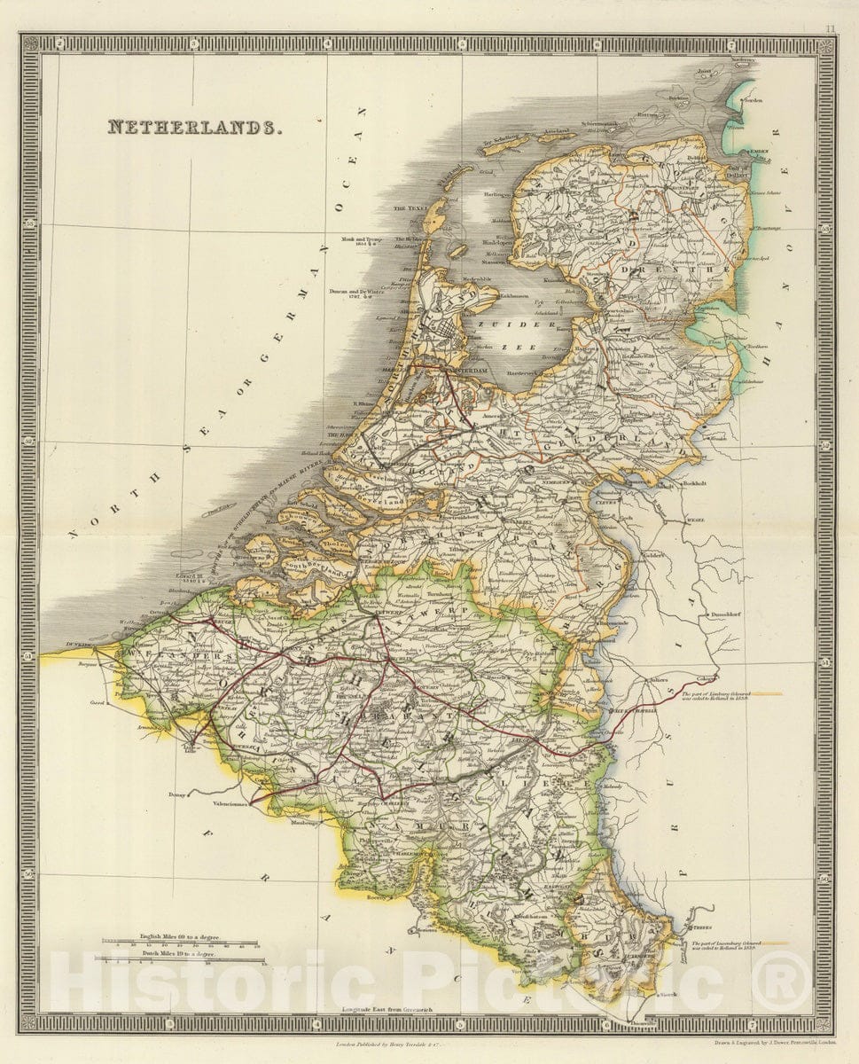 Historic Map : 1844 Netherlands. - Vintage Wall Art