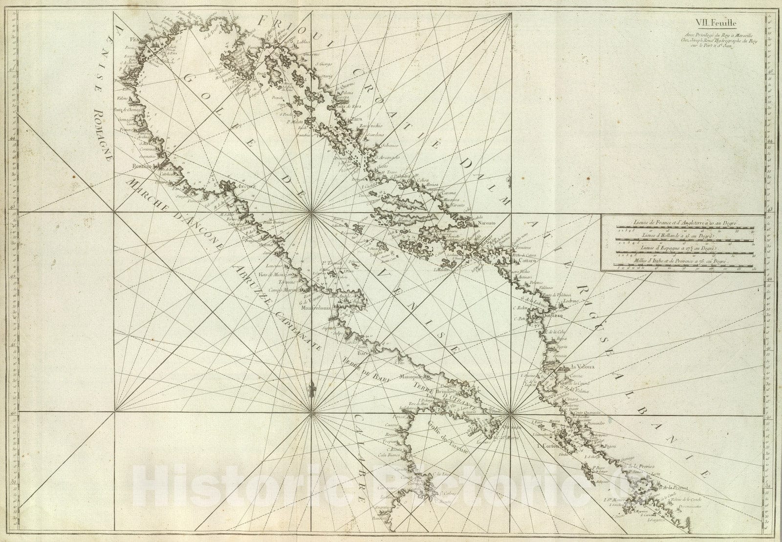 Historic Map : Croatia; Italy, Adriatic Sea 1764 Carte De La Mer Mediterranee. VII. , Vintage Wall Art