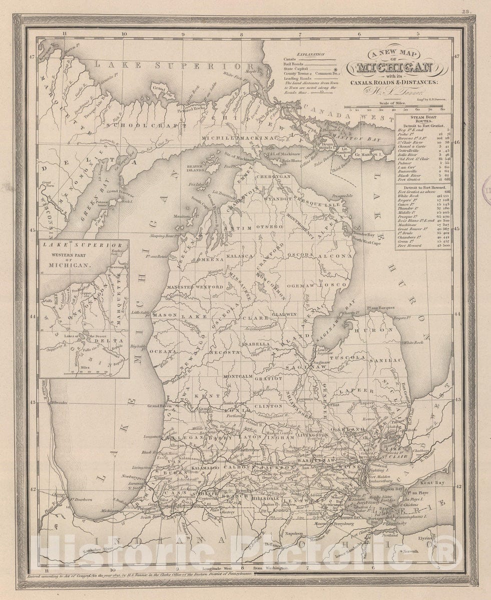 Historic Map : 1848 Michigan. v1 - Vintage Wall Art