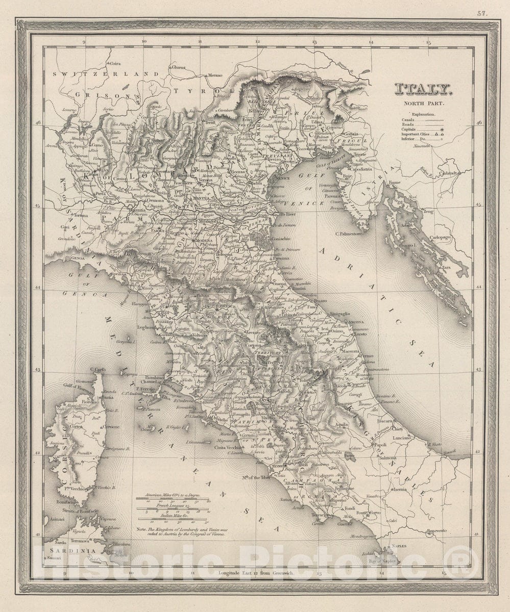 Historic Map : 1848 Italy, North Part. - Vintage Wall Art