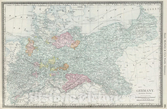 Historic Map : National Atlas - 1889 Germany Northern Portion. - Vintage Wall Art